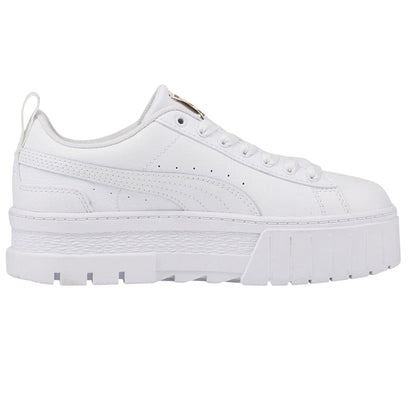 White - Front - Puma Womens-Ladies Mayze Leather Platform Trainers