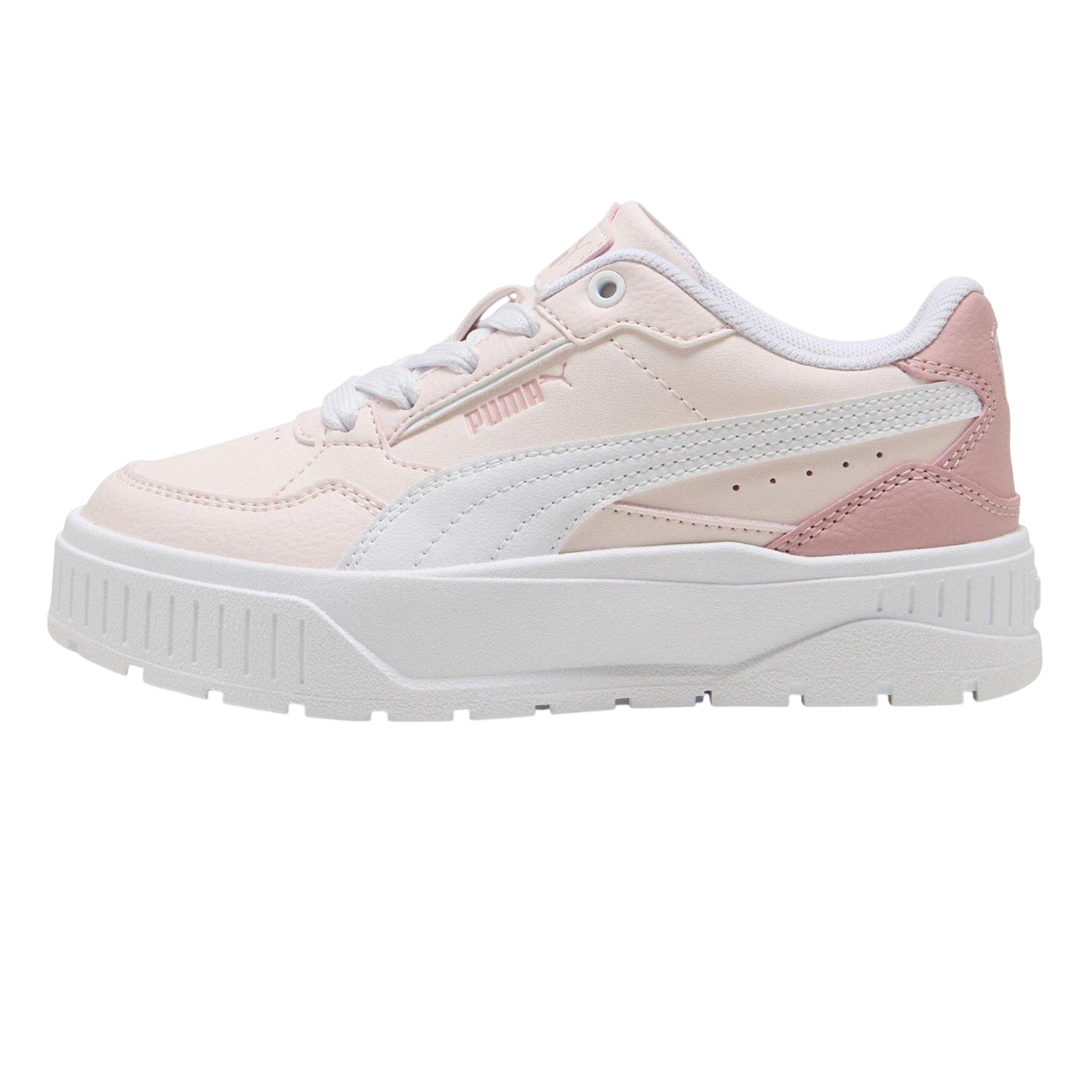 White-Pink - Back - Puma Childrens-Kids Karmen II Leather Platform Trainers
