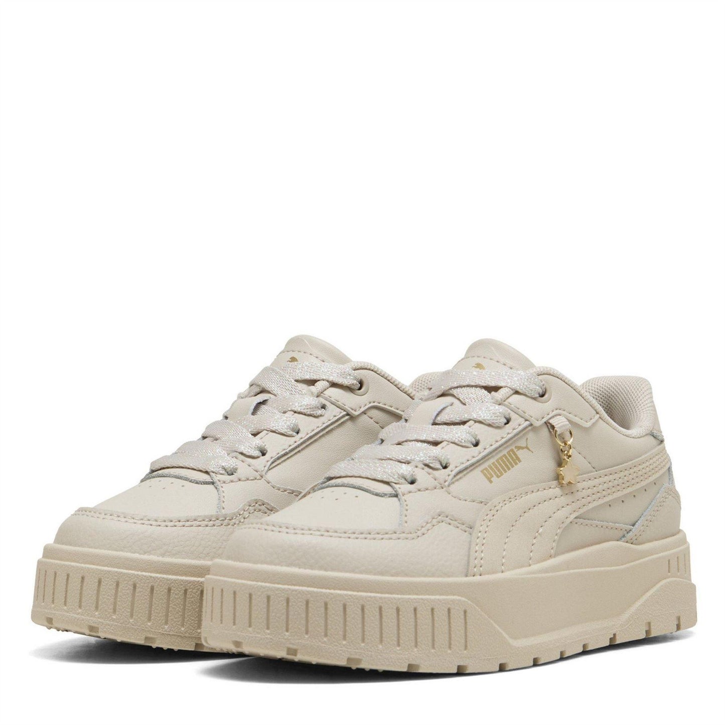 Silver - Front - Puma Childrens-Kids Karmen II Leather Platform Trainers
