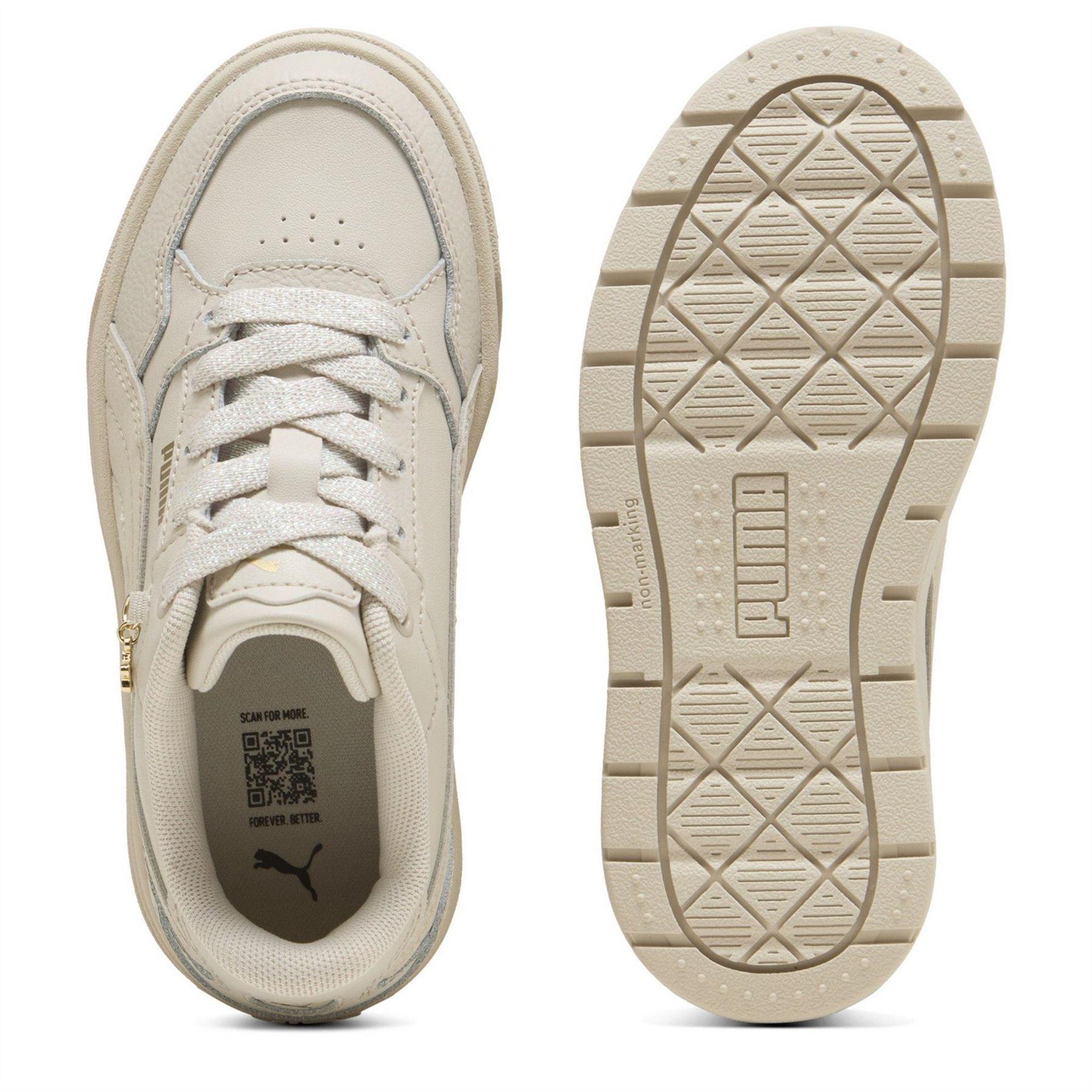 Silver - Side - Puma Childrens-Kids Karmen II Leather Platform Trainers