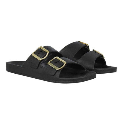 Black - Lifestyle - Biba Womens-Ladies Double Buckle Flat Sliders