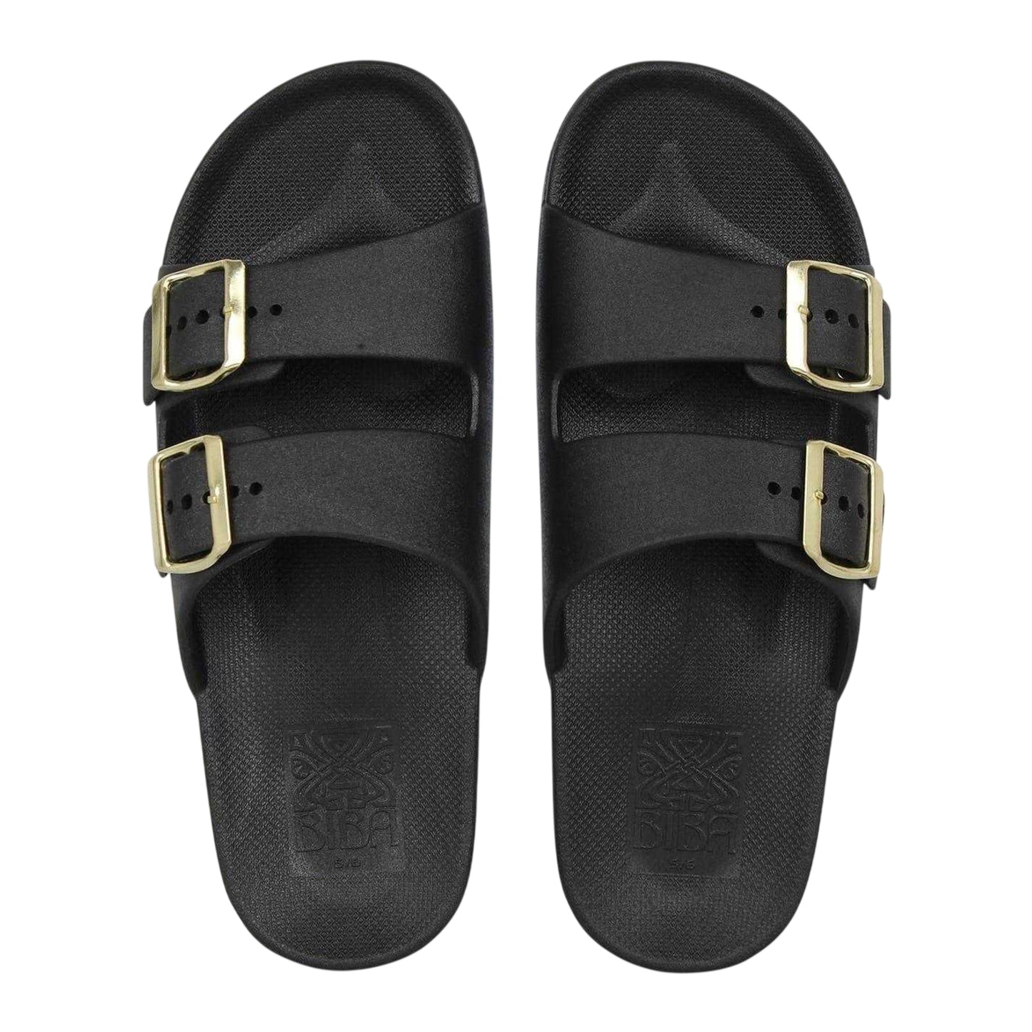 Black - Pack Shot - Biba Womens-Ladies Double Buckle Flat Sliders