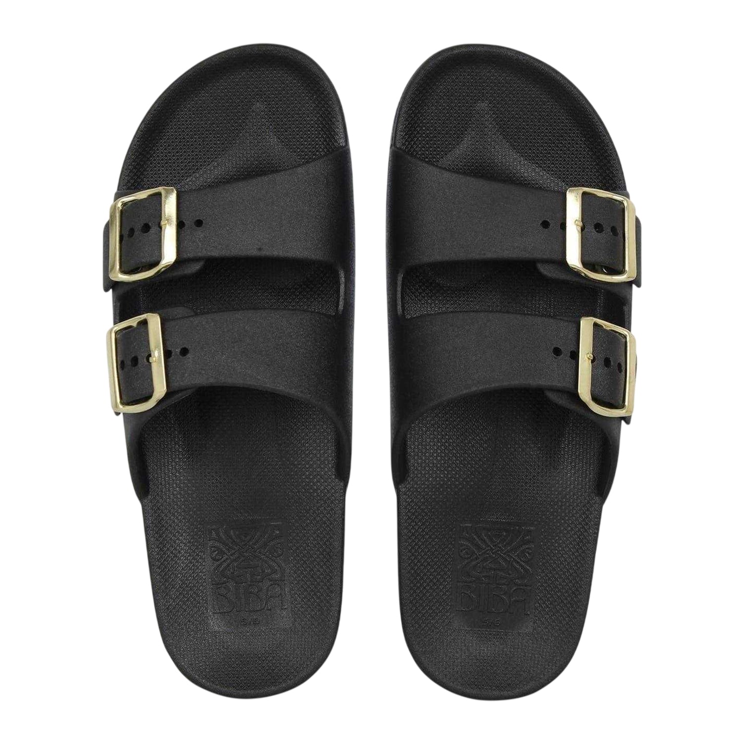 Black - Pack Shot - Biba Womens-Ladies Double Buckle Flat Sliders