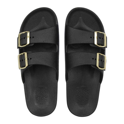 Black - Pack Shot - Biba Womens-Ladies Double Buckle Flat Sliders