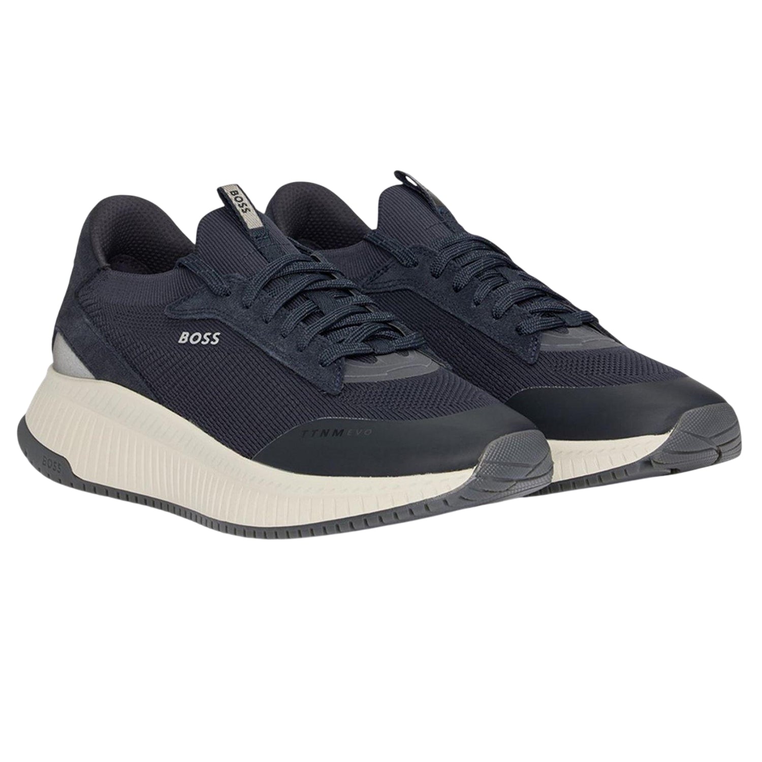 Navy - Side - Boss Mens TTNM EVO Suede Trainers