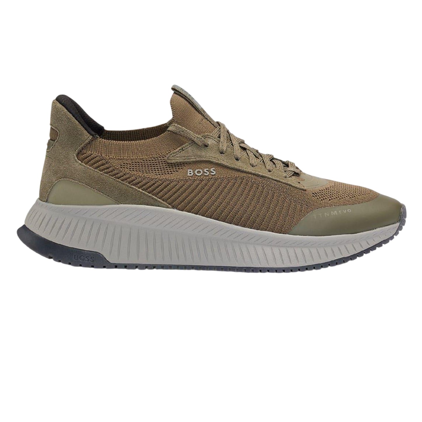 Dark Green - Front - Boss Mens TTNM EVO Suede Trainers