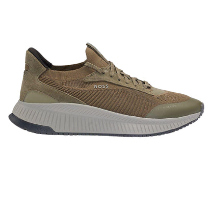 Dark Green - Front - Boss Mens TTNM EVO Suede Trainers