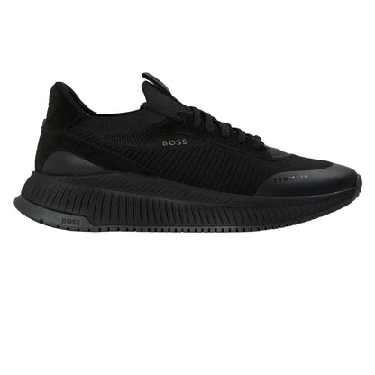 Black - Front - Boss Mens TTNM EVO Suede Trainers