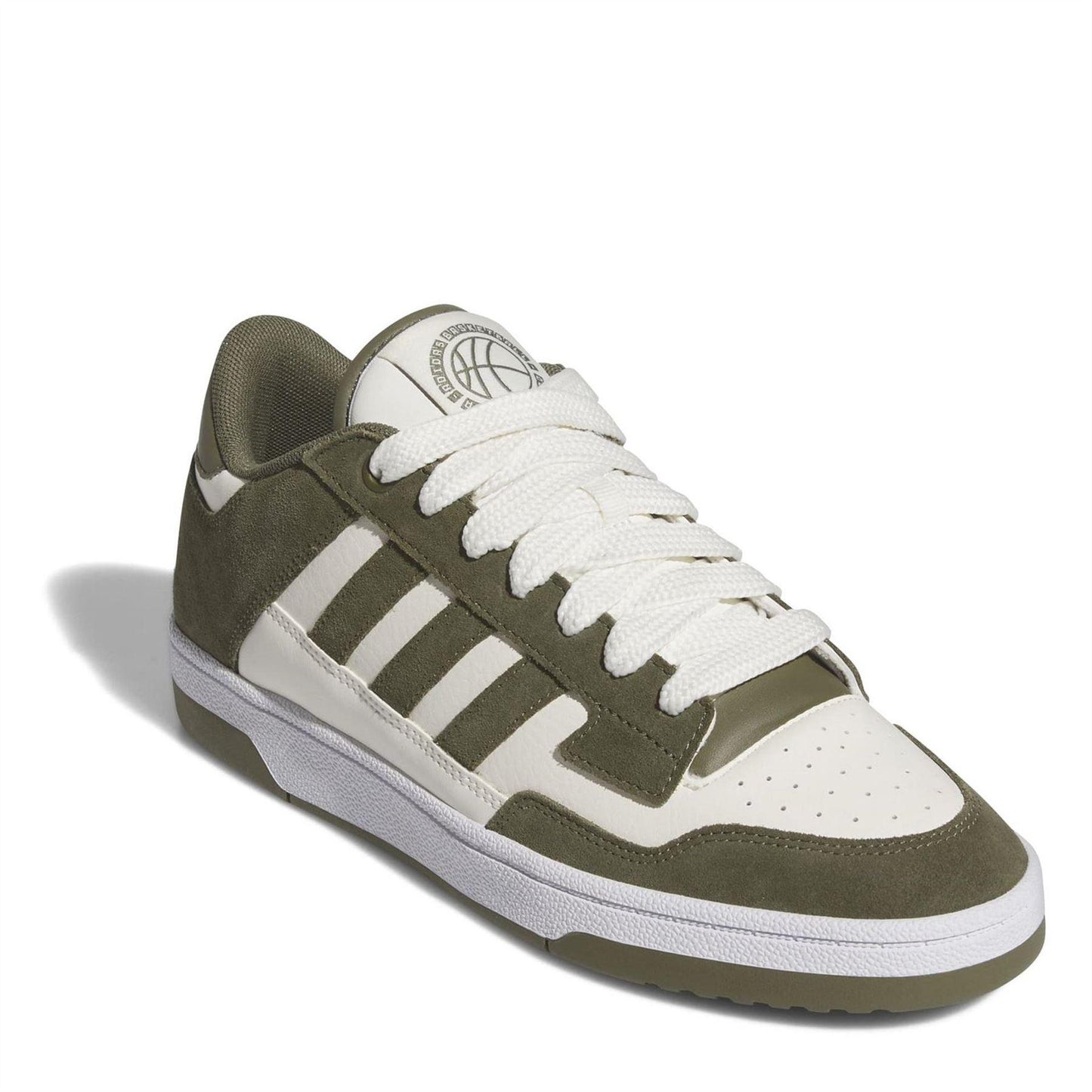 Olive-White - Side - Adidas Mens Rapid Court Suede Trainers