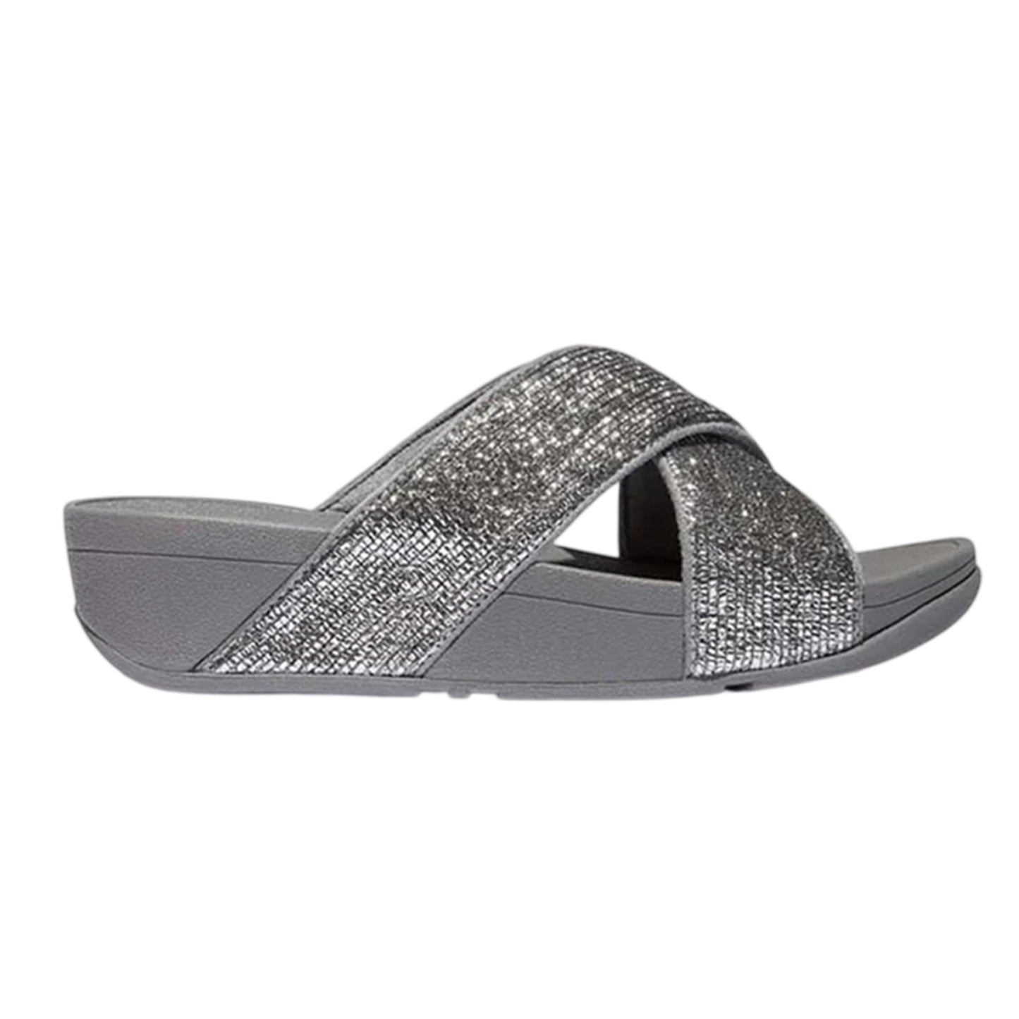 Silver - Back - FitFlop Womens-Ladies Criss-Cross Glitter Sliders