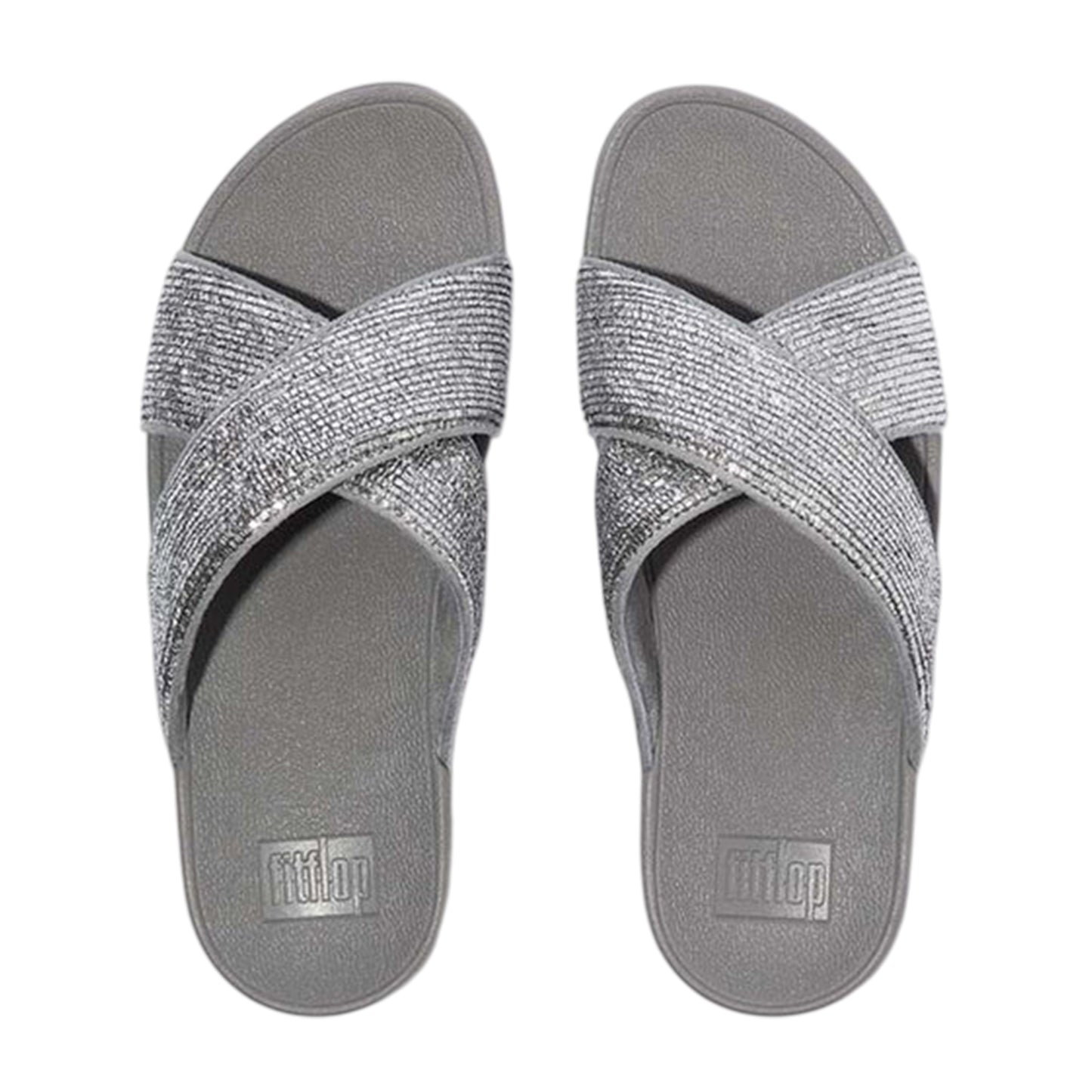 Silver - Side - FitFlop Womens-Ladies Criss-Cross Glitter Sliders