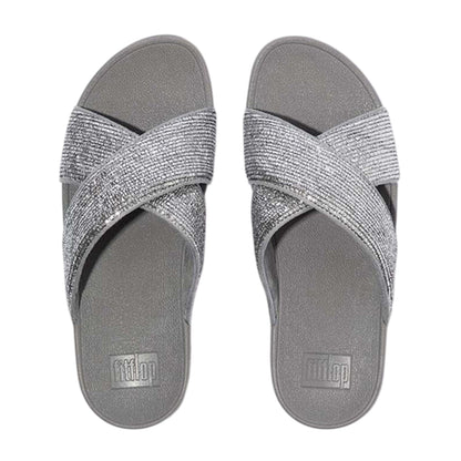 Silver - Side - FitFlop Womens-Ladies Criss-Cross Glitter Sliders