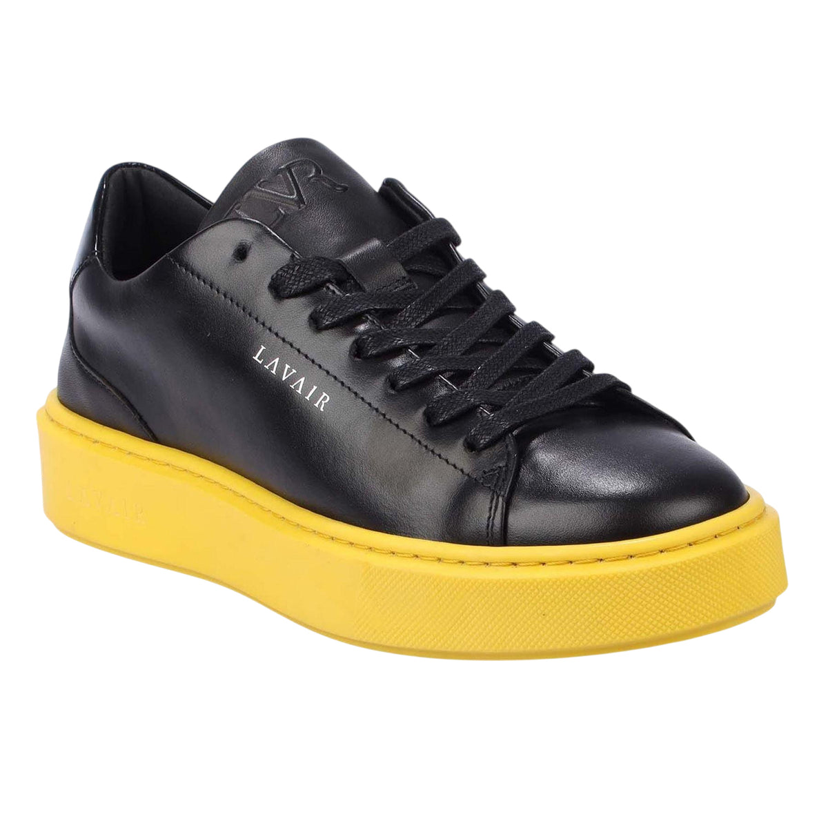 Black-Yellow - Lifestyle - Lavair Mens Luna Nappa Leather Platform Trainers