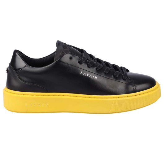 Black-Yellow - Front - Lavair Mens Luna Nappa Leather Platform Trainers
