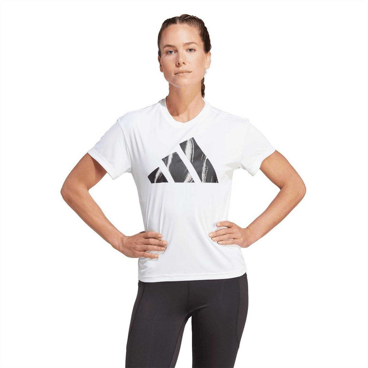 White - Side - Adidas Womens-Ladies Run It Love Logo T-Shirt