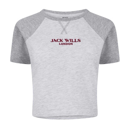 Grey Marl Marl - Front - Jack Wills Womens-Ladies Lettering Oversized Crop T-Shirt