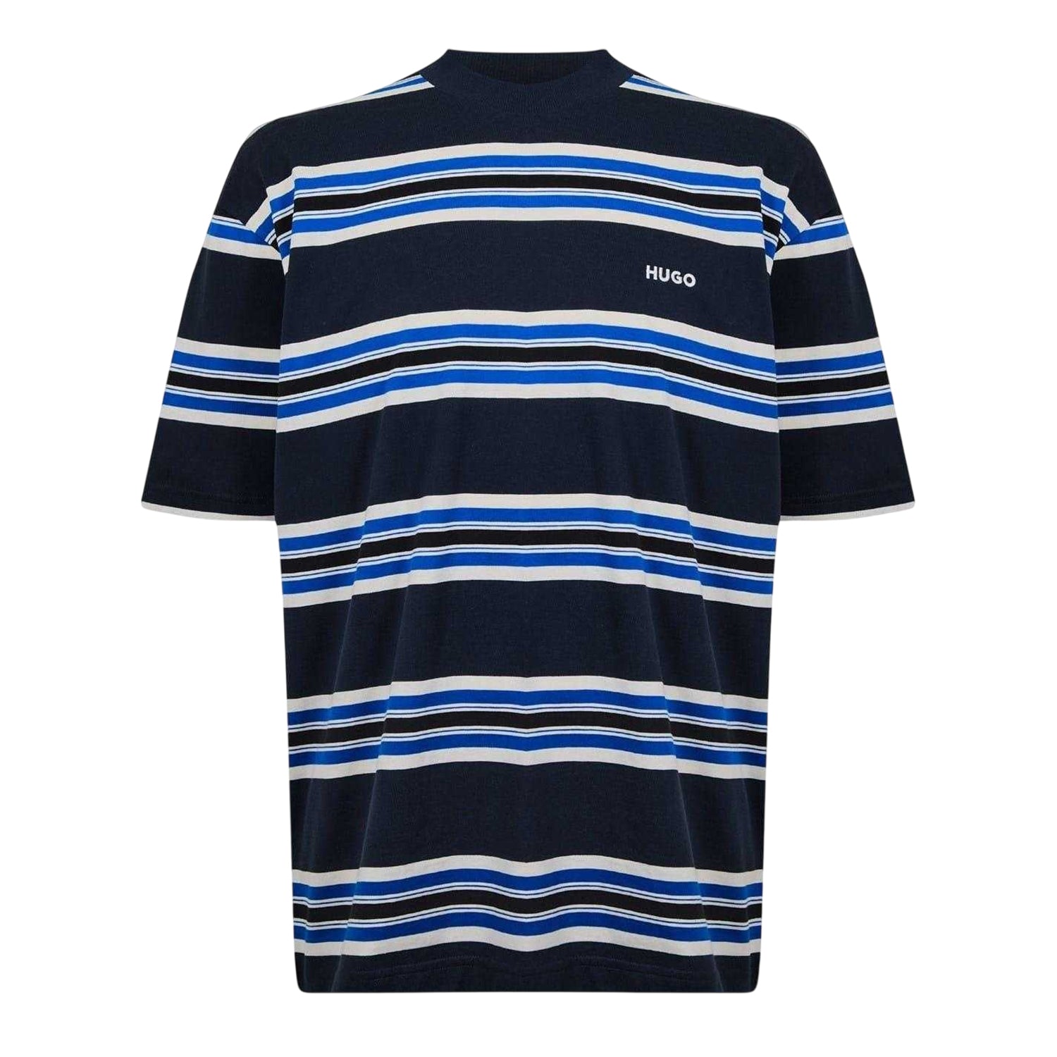 Dark Blue - Front - Hugo Mens Natinolo Striped Crew Neck T-Shirt