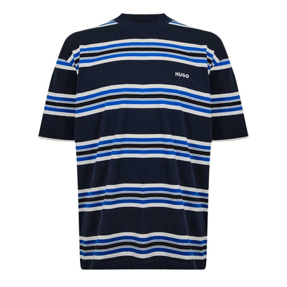 Dark Blue - Front - Hugo Mens Natinolo Striped Crew Neck T-Shirt