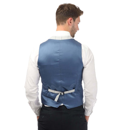 Grey - Back - Guide London Mens Checked Italian Cotton Blend Waistcoat