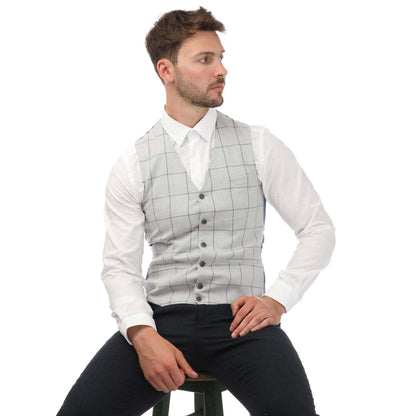 Grey - Side - Guide London Mens Checked Italian Cotton Blend Waistcoat