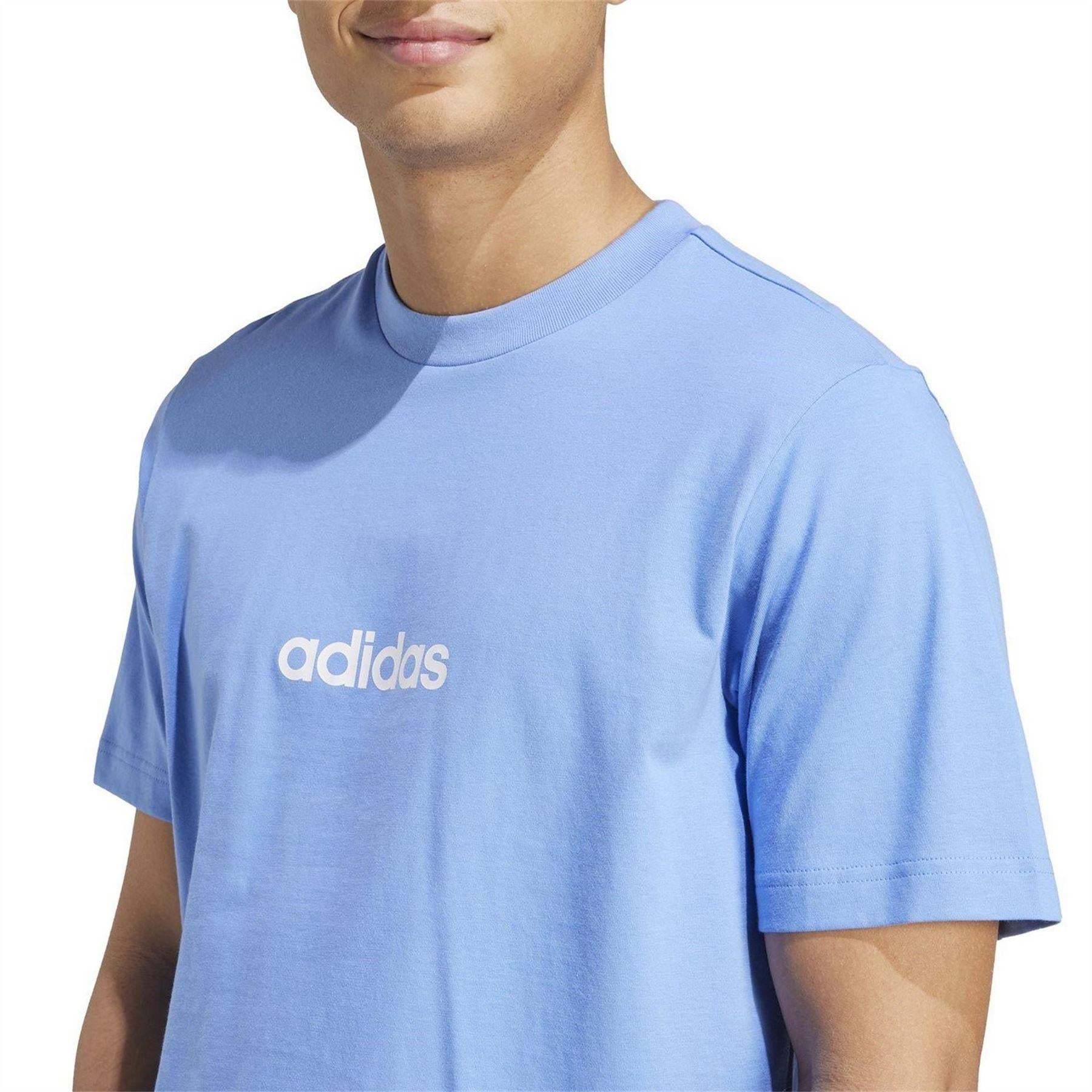 Blue-White - Side - Adidas Mens Essentials Linear Single Jersey T-Shirt