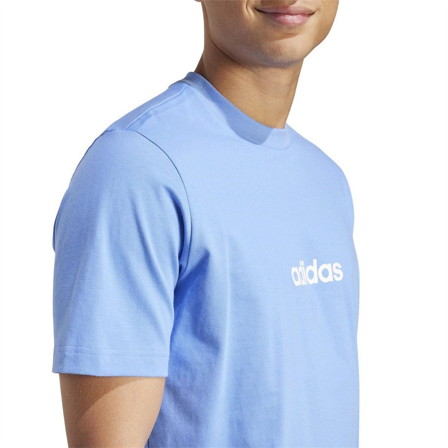 Blue-White - Lifestyle - Adidas Mens Essentials Linear Single Jersey T-Shirt