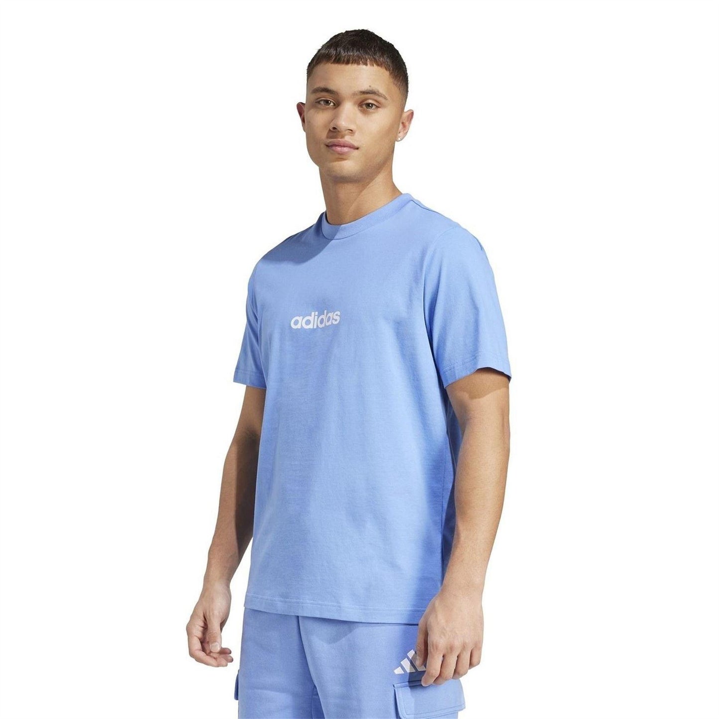Blue-White - Pack Shot - Adidas Mens Essentials Linear Single Jersey T-Shirt