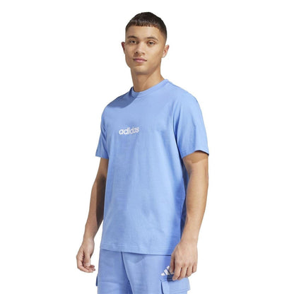 Blue-White - Pack Shot - Adidas Mens Essentials Linear Single Jersey T-Shirt