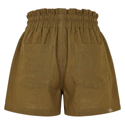 Khaki Green - Back - Threadbare Womens-Ladies Wippie Woven Paper Bag Shorts