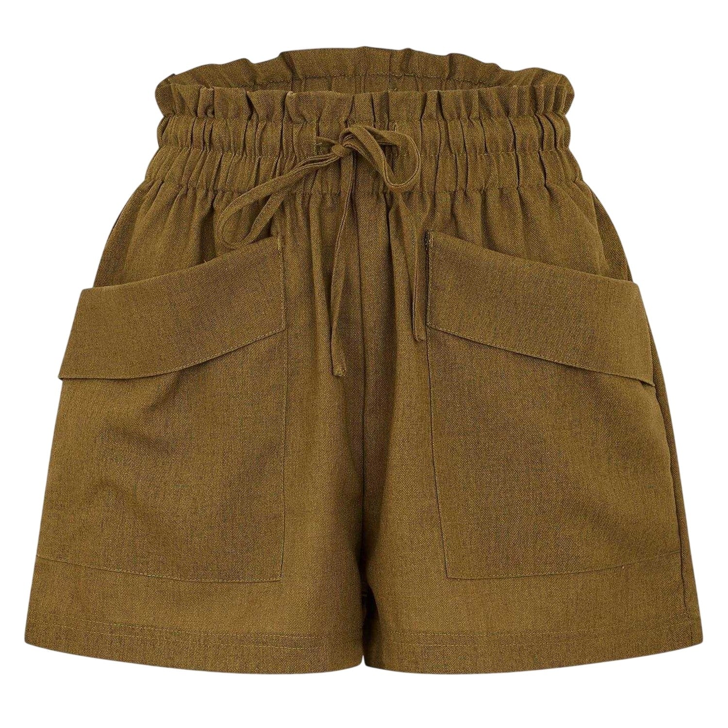 Khaki Green - Front - Threadbare Womens-Ladies Wippie Woven Paper Bag Shorts