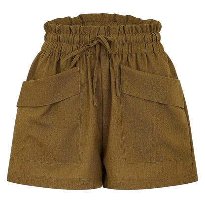 Khaki Green - Front - Threadbare Womens-Ladies Wippie Woven Paper Bag Shorts