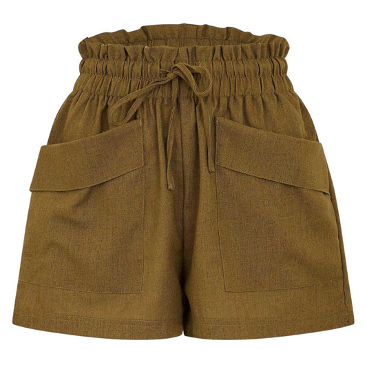 Khaki Green - Front - Threadbare Womens-Ladies Wippie Woven Paper Bag Shorts