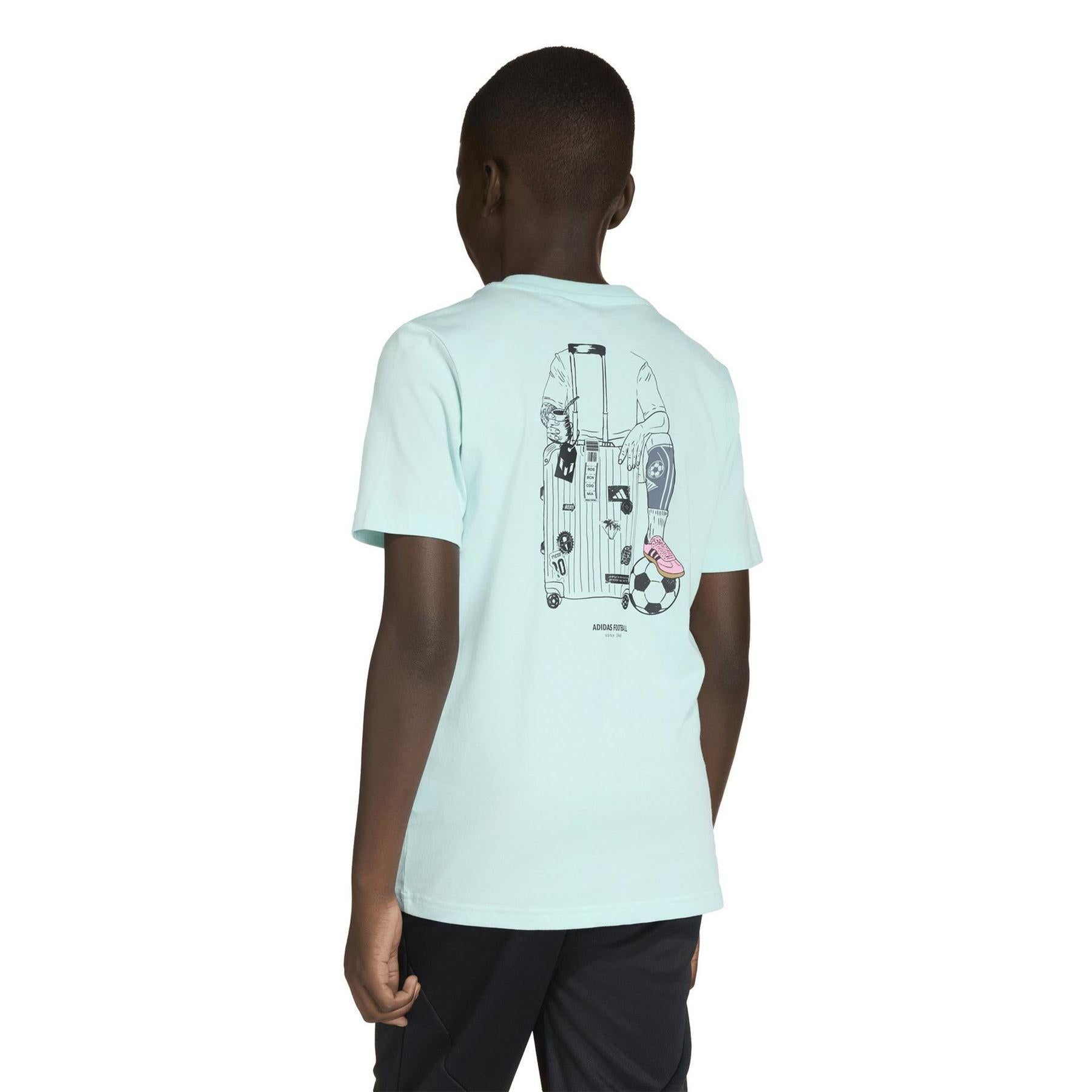 Aqua - Back - Adidas Childrens-Kids Messi T-Shirt