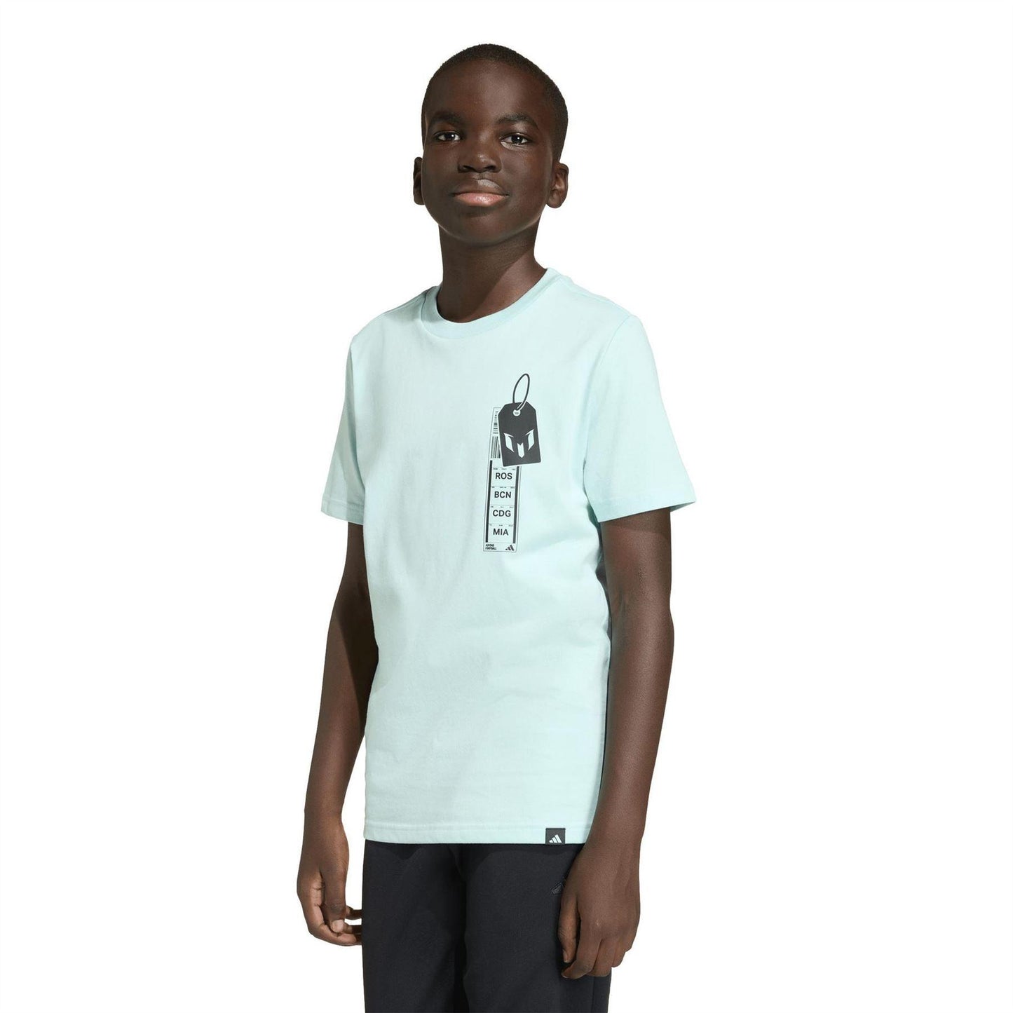 Aqua - Side - Adidas Childrens-Kids Messi T-Shirt