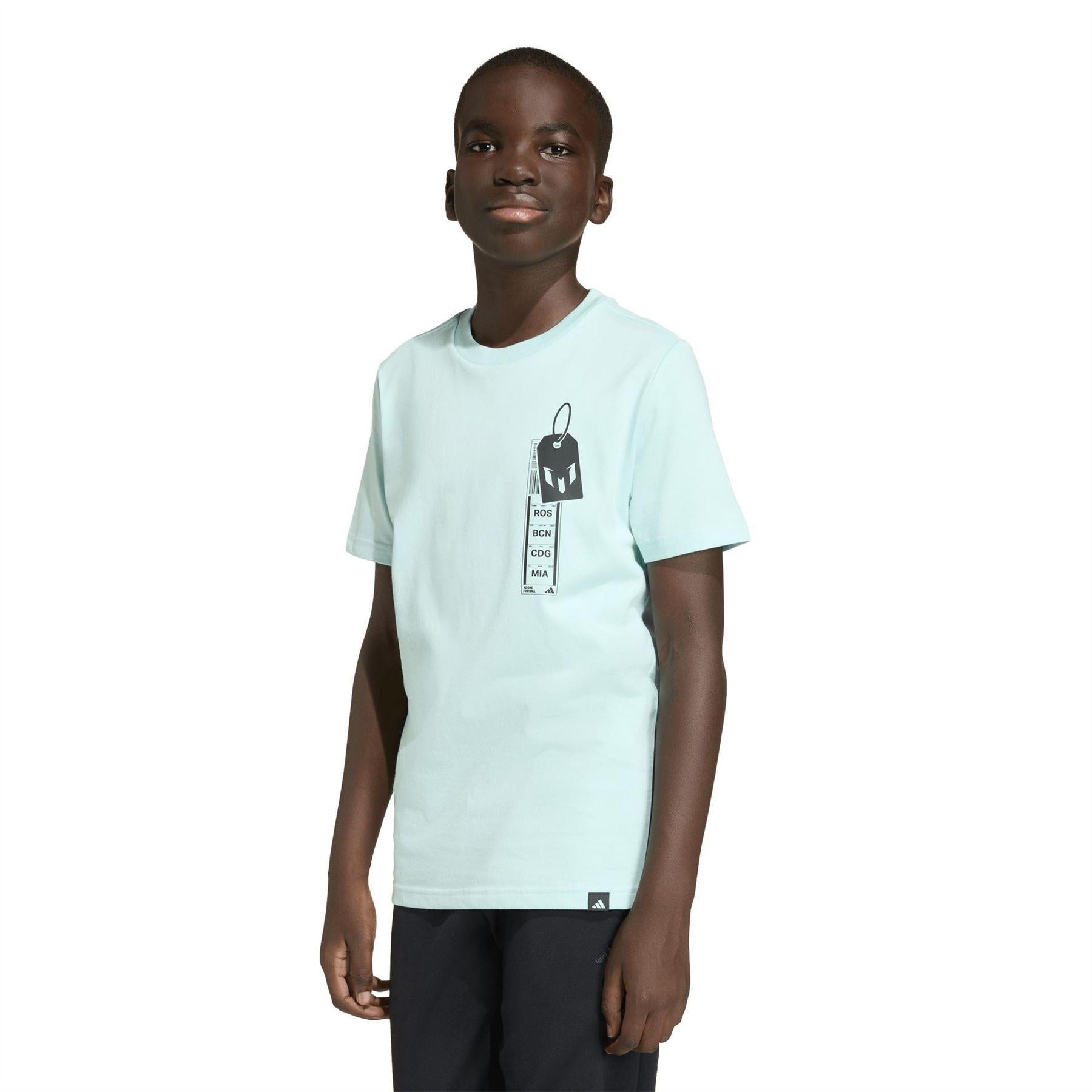Aqua - Side - Adidas Childrens-Kids Messi T-Shirt