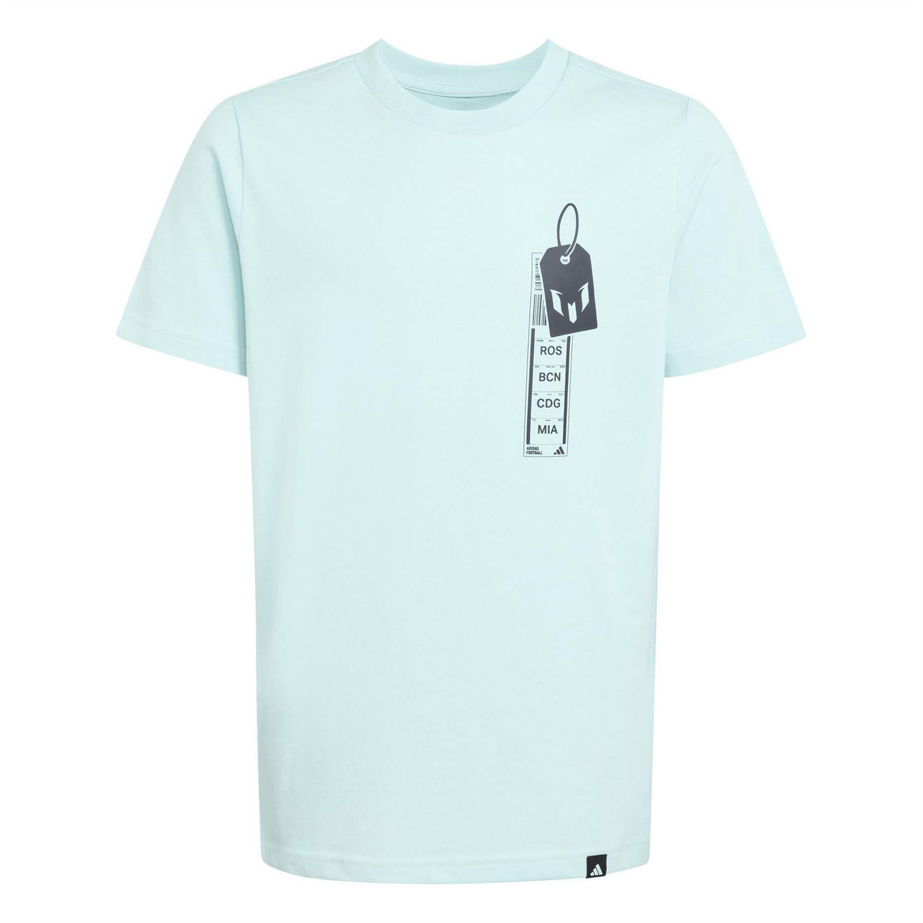 Aqua - Front - Adidas Childrens-Kids Messi T-Shirt