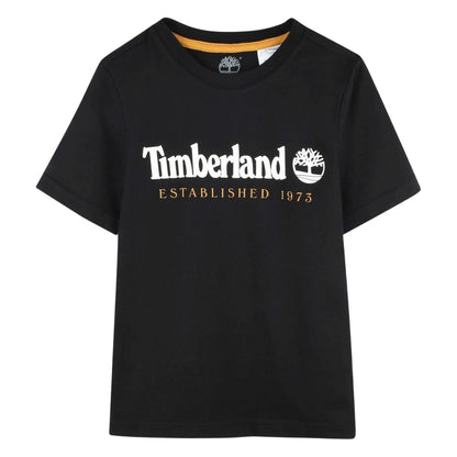 Black - Front - Timberland Childrens-Kids Established Logo T-Shirt