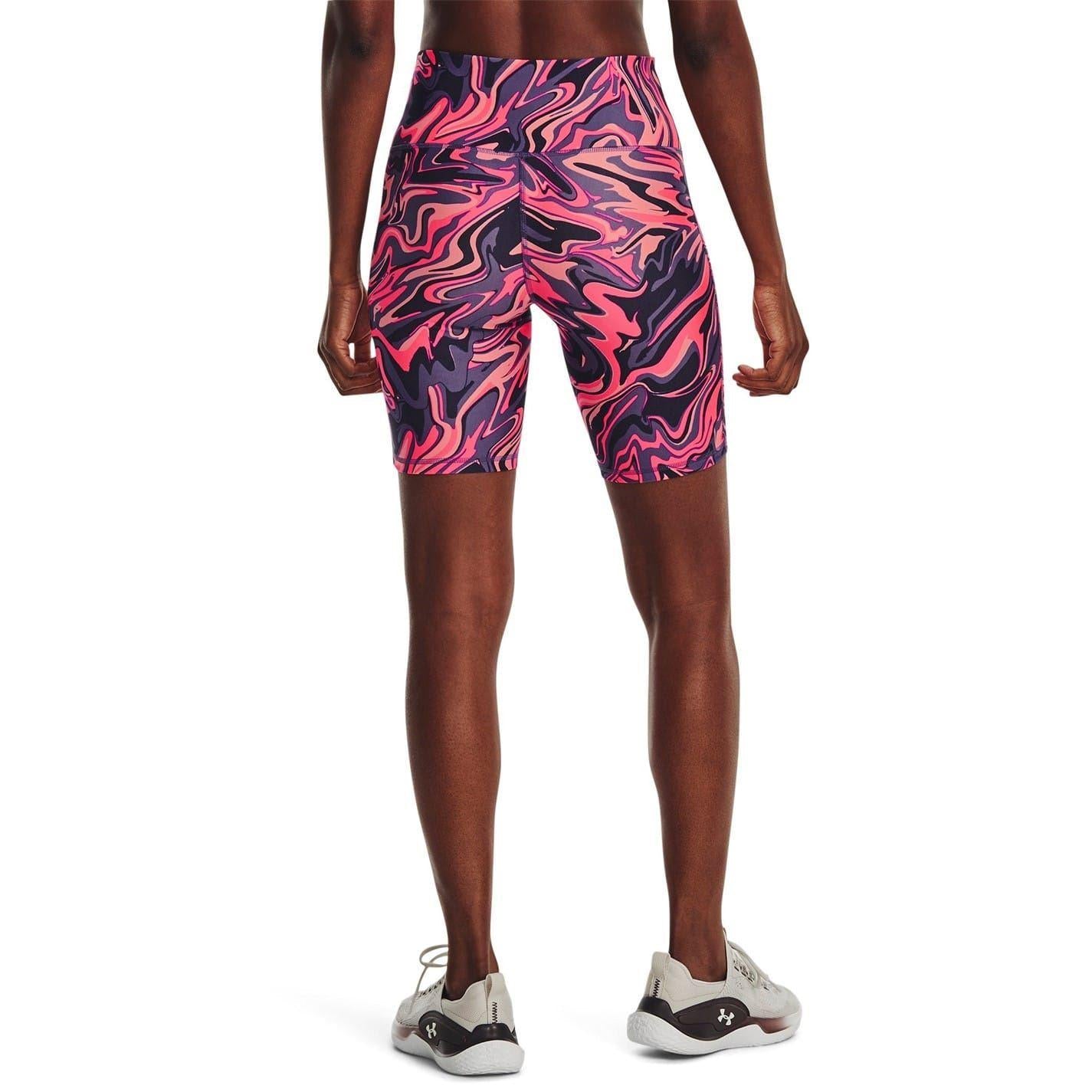 Pink - Back - Under Armour Womens-Ladies HeatGear Abstract Marble Cycling Shorts