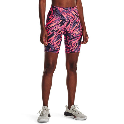 Pink - Side - Under Armour Womens-Ladies HeatGear Abstract Marble Cycling Shorts