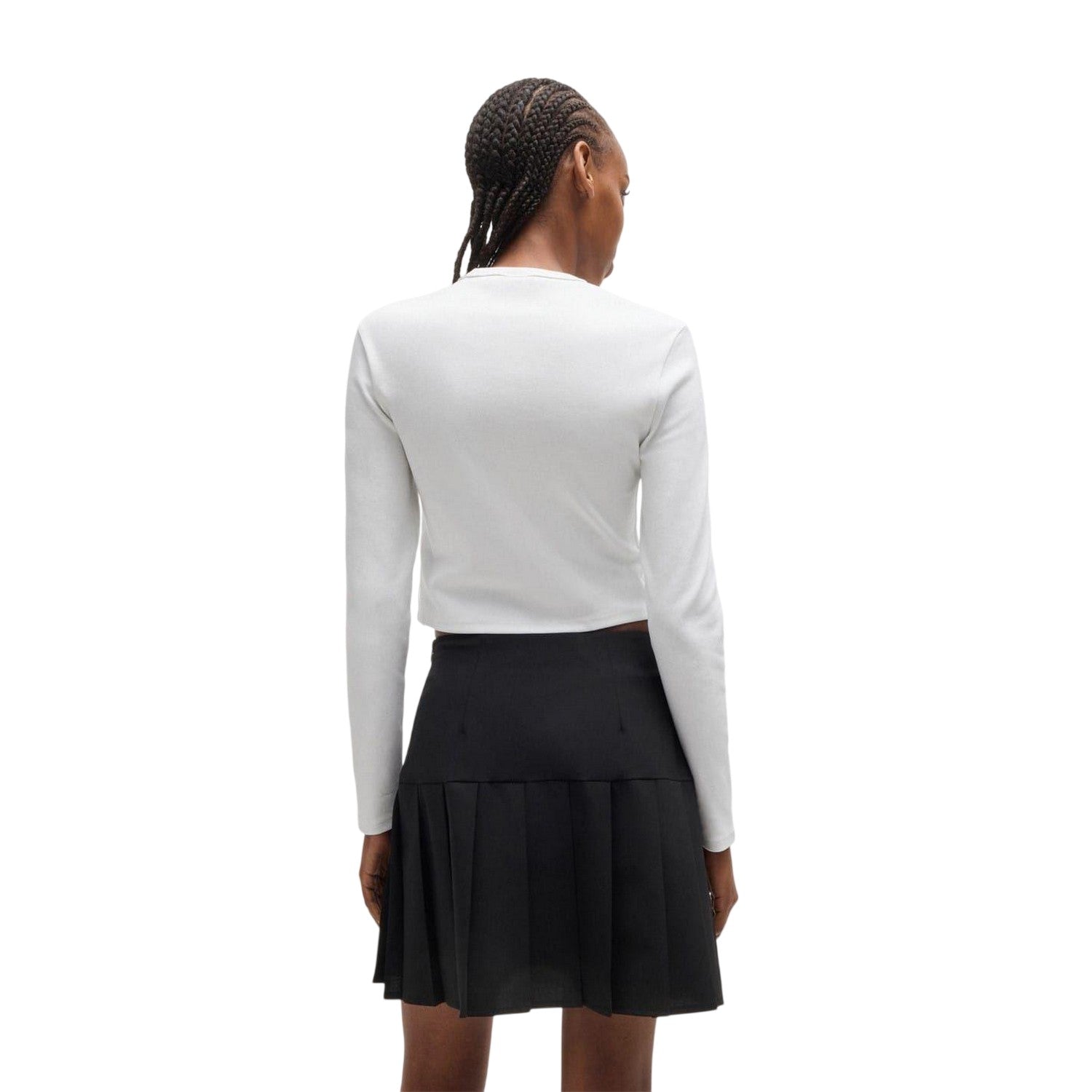 White - Back - Hugo Womens-Ladies Logo Slim Long-Sleeved Crop T-Shirt
