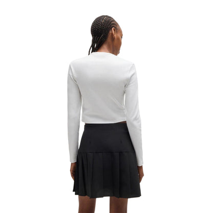 White - Back - Hugo Womens-Ladies Logo Slim Long-Sleeved Crop T-Shirt
