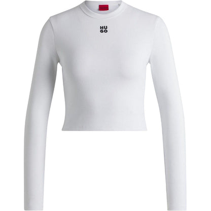 White - Front - Hugo Womens-Ladies Logo Slim Long-Sleeved Crop T-Shirt