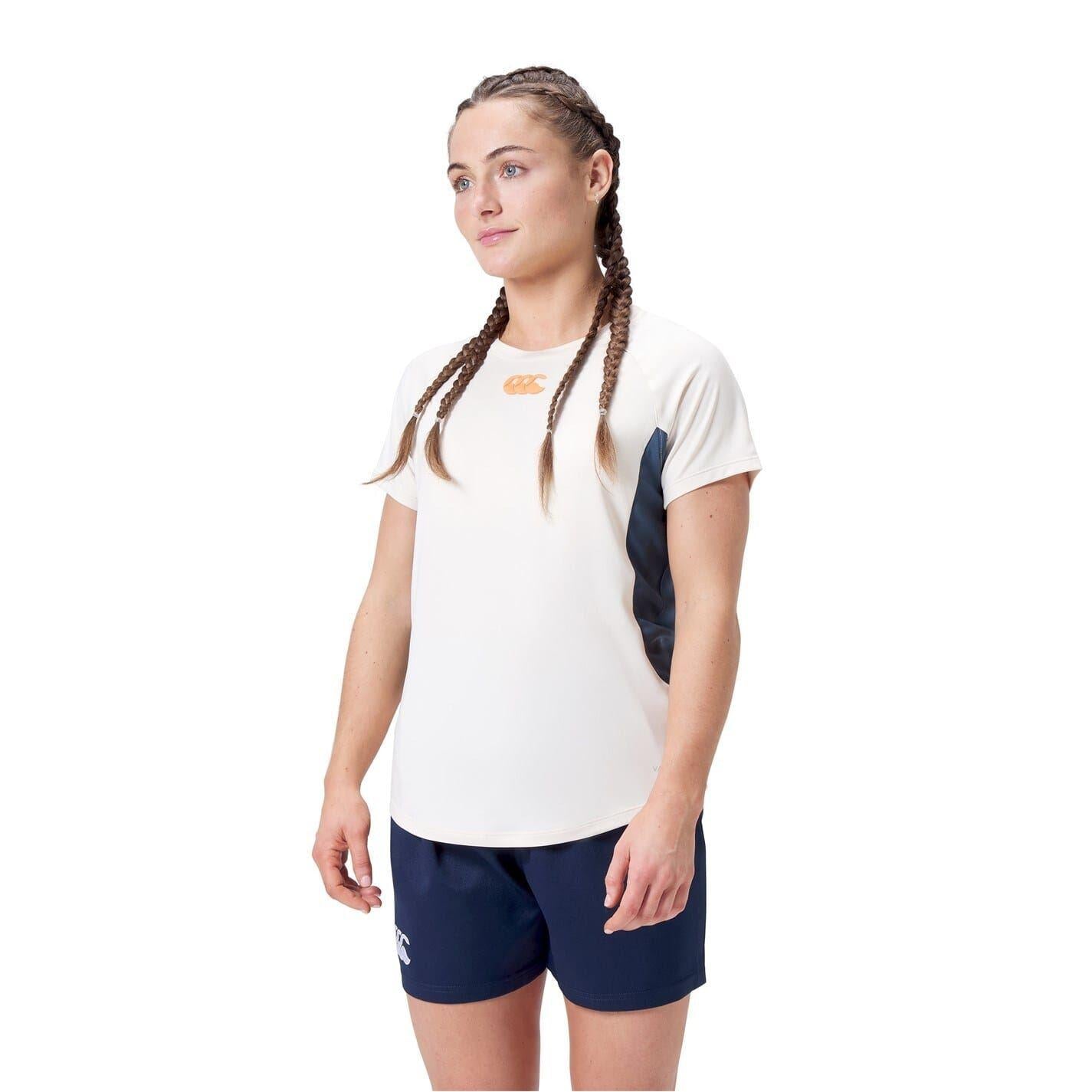 Grey-Navy - Side - Canterbury Womens-Ladies Logo Vapodri Crew Neck Regular T-Shirt