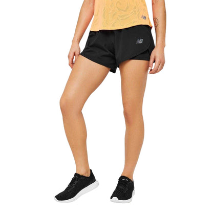 Black - Side - New Balance Womens-Ladies 2 in 1 Shorts