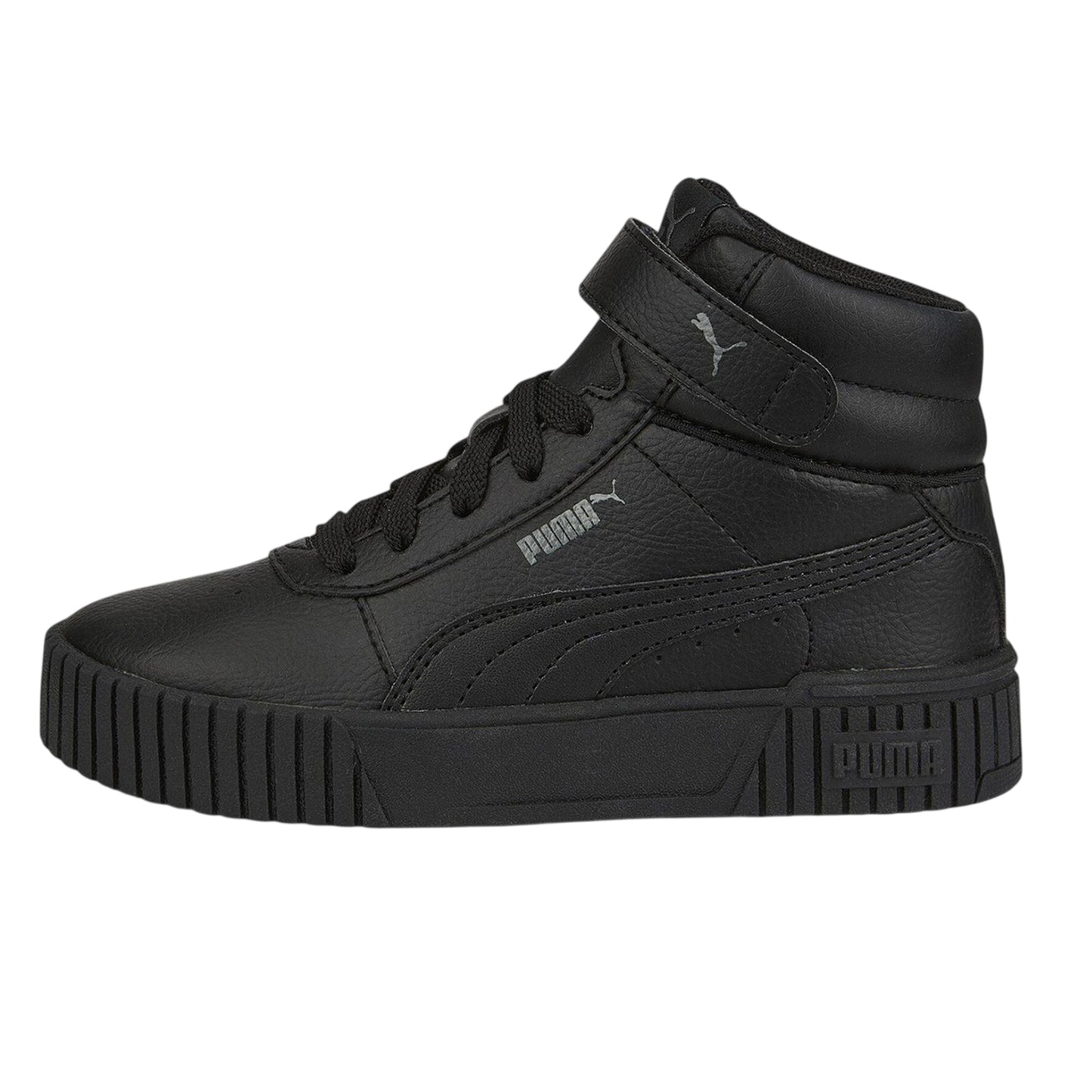 Black-Grey - Side - Puma Childrens-Kids Carina 2.0 Leather High Top Trainers