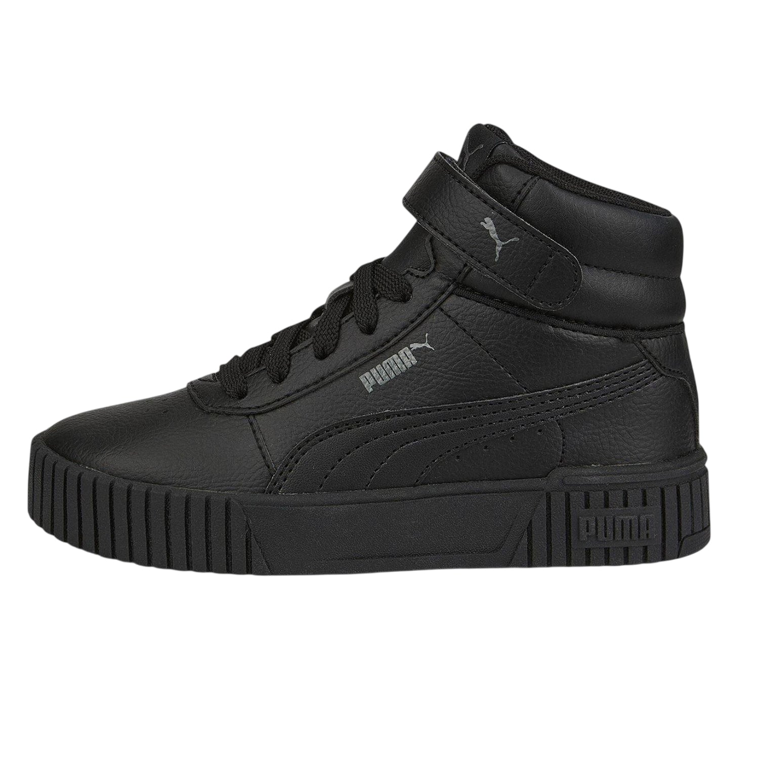 Black-Grey - Side - Puma Childrens-Kids Carina 2.0 Leather High Top Trainers