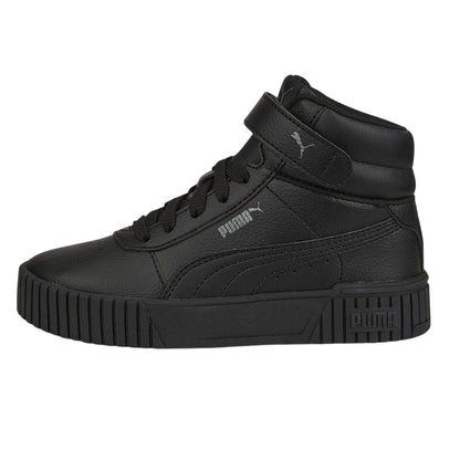 Black-Grey - Side - Puma Childrens-Kids Carina 2.0 Leather High Top Trainers