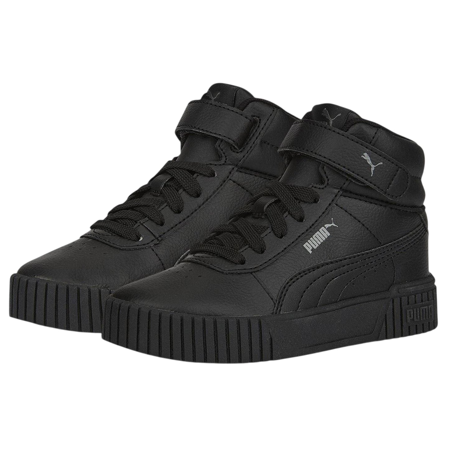 Black-Grey - Lifestyle - Puma Childrens-Kids Carina 2.0 Leather High Top Trainers