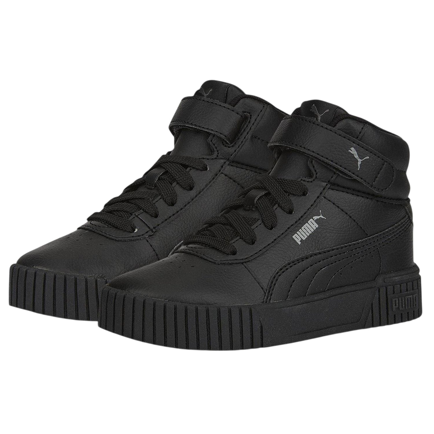 Black-Grey - Lifestyle - Puma Childrens-Kids Carina 2.0 Leather High Top Trainers