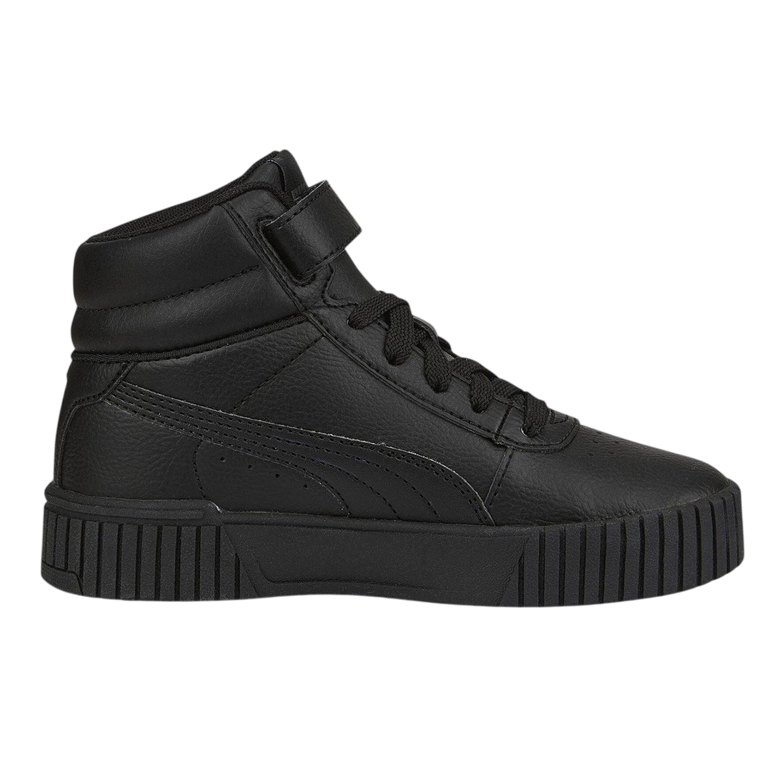 Black-Grey - Front - Puma Childrens-Kids Carina 2.0 Leather High Top Trainers